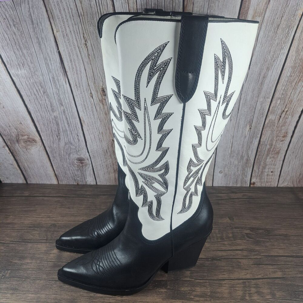 Dolce Vita Blanch Western Cowboy Boots Women's Sz 9.5 Black White 3"Heel (GUC) - Picture 1 of 11